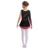 Girls Lyrical Dance Dress Round Neck Asymmetrical Split Shiny Rhinestones Contrast Color Figure Skating Gymnastics Gown