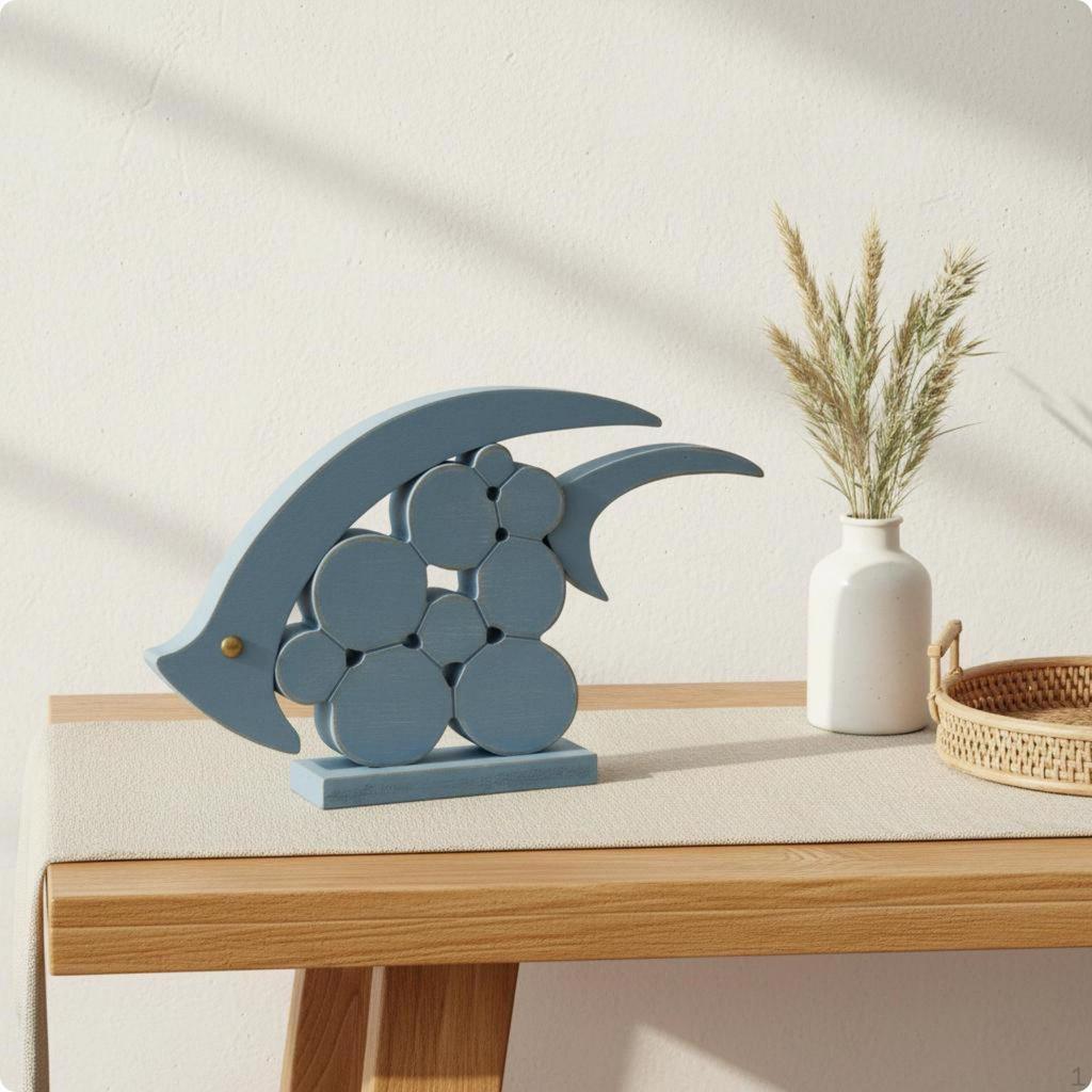 Wooden Fishes Figurine Coastal Decor Desktop Display Nautical Wood Sculpture for