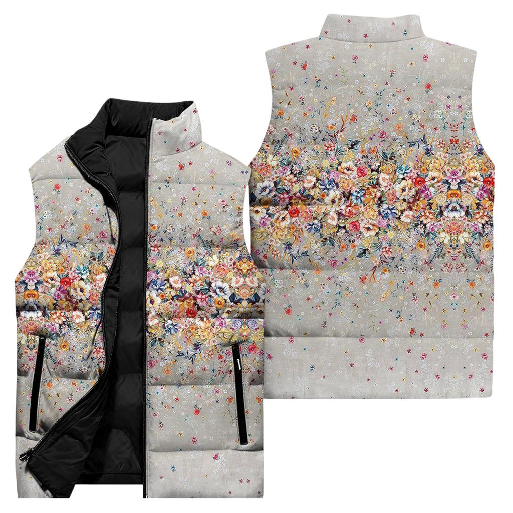 Ladies' Casual And Fashionable Sleeveless Vest Floral Pattern Printed Cotton Jacket