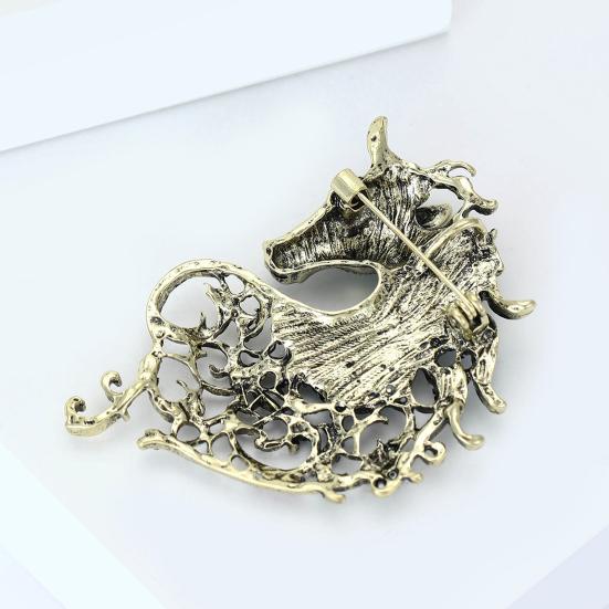 1/4Pcs Retro Style Brooch Sparkling Rhinestones Inlaid Horse Head Design Pin Clothes Hats Bags Badge Horse Year Zodiac Accessories