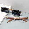 Style Retro Sunglasses for Women Ins Same Style Wood Texture Leopard Grain Mirror Legs Octagon Frameless Korean Sunglasses