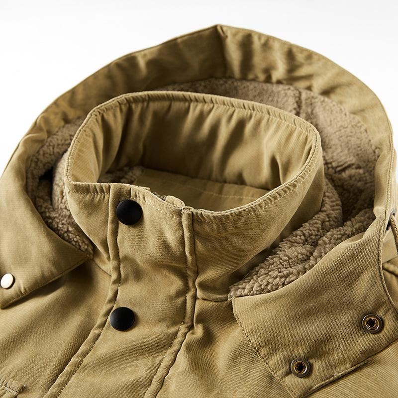Men's Outdoor Casual Interior Sheep Cake Velvet Large Size Work Clothes Warm Hooded Cotton Jacket