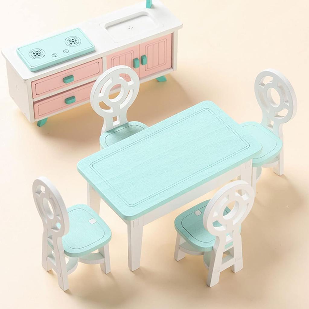 Набор мебели для столовой для кукольного домика в масштабе 1/12, стол + стул, мини-кухонная мебель для ресторана, орнамент для реквизита, игрушечный деревянный набор для кукольного домика