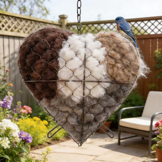 Домик для гнездования птиц Держатель материала для птичьих гнезд Звезда Колибри Гнездовье Металлическое гнездо в форме сердца с крючком для диких птиц Двор Снаружи