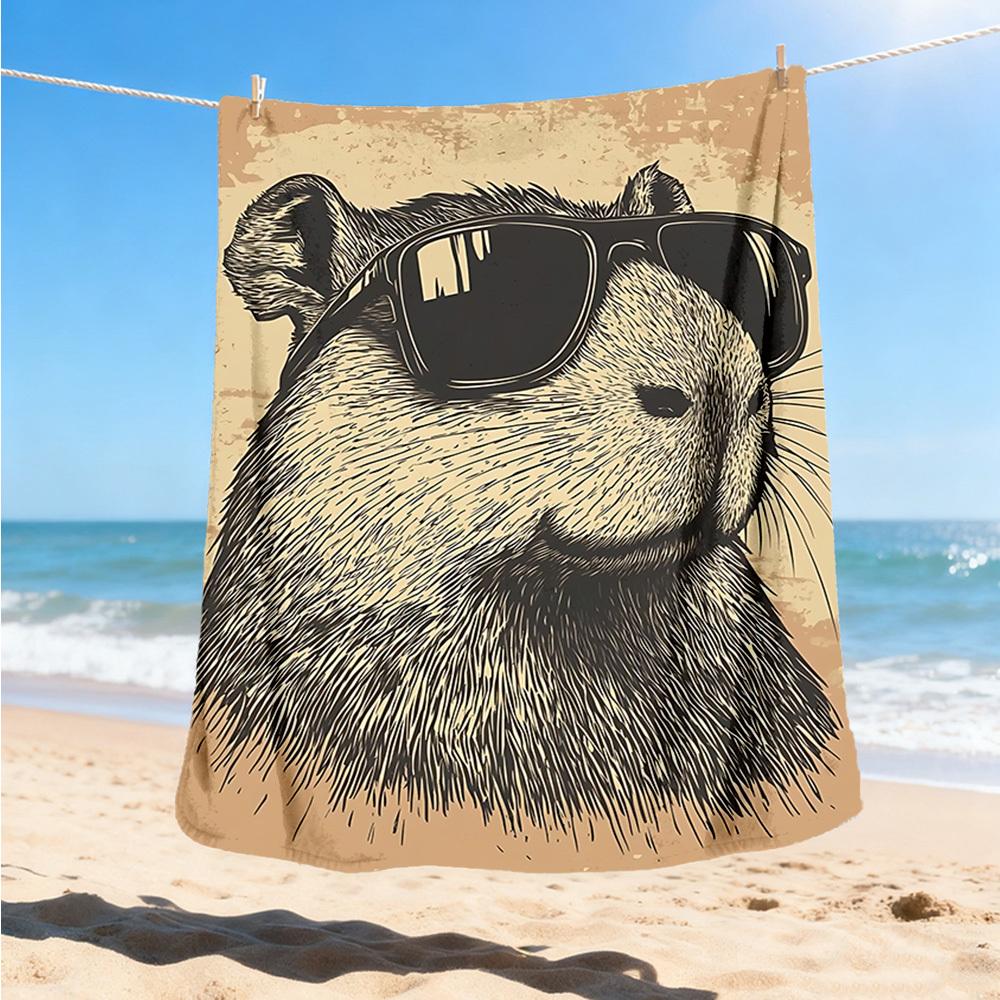 1pc Sunglasses Capybara Print Throw Blanket Polyester Fiber, Lightweight Flannel, Soft & Warm, All Season Use for Outdoor, Camping Digital Print