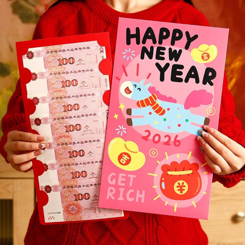 Cartoon 2026 Horse Year Red Envelope Chinese Style Traditional New Year Money Envelope Blessing Paper Bless Fortune Pocket