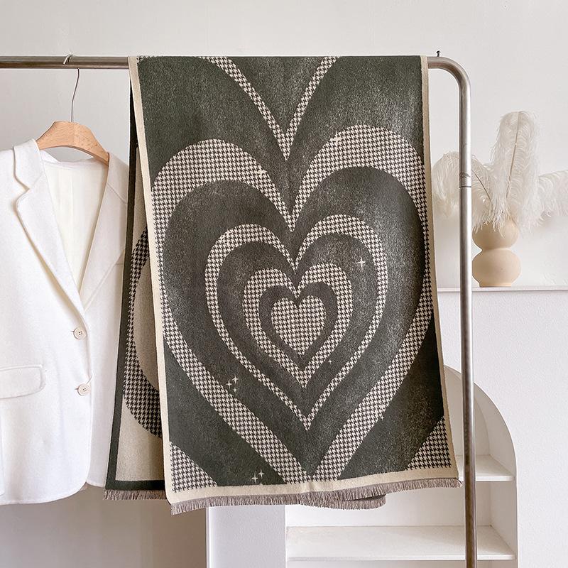 Imitation Cashmere Scarf Versatile Love Pattern Printing Warm Air Conditioner Shawl With Fashion Scarf