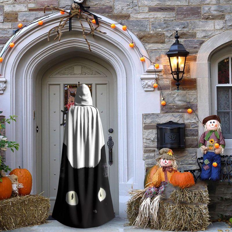 Black Cat Peeking Up Long Hooded Cloak Witch Medieval Costume Cosplay Cape HalloweenVampire Adult Unisex