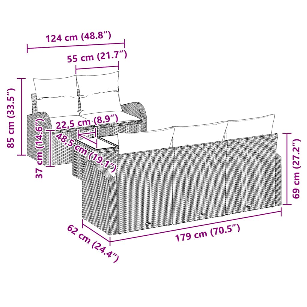 Garden Sofa Set Gray 55 x 55 x 37 cm Poly Rattan