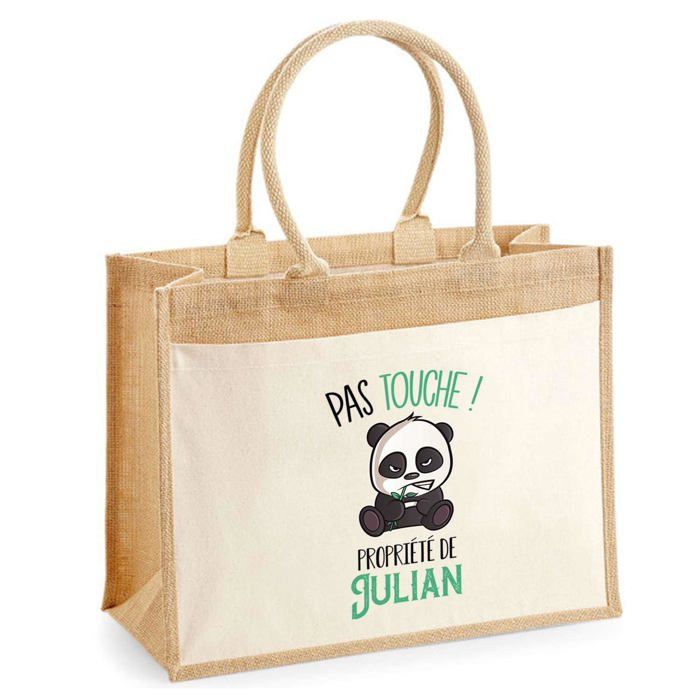 Sac de plage - PLANETEE - jute avec poche Julian Pas Touche Panda - Coton - Multicolore - 43 x 33 cm