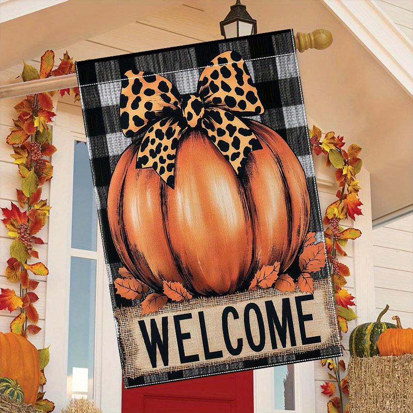 1pc Welcome Thanksgiving Double-Sided Garden Flag , Polyester Pumpkin with Polka Dot Bow Design for Seasonal Autumn Decor, No Electricity Needed