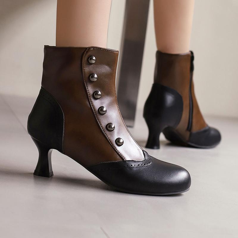 Women's High-heeled Short Boots Autumn and Winter New Retro Color-matching Large-size Short Boots