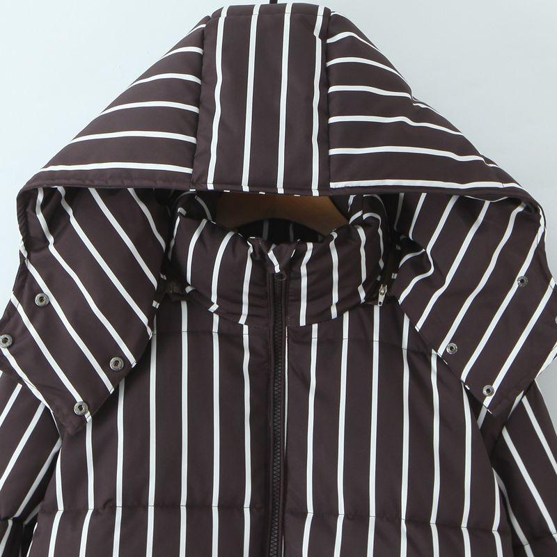 ZA Fall and Winter New Women's Clothing ZR Fashion Style Fashion All-match Loose Stripes Hooded Bread Coat Cotton-padded Outwear