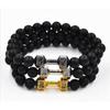 Unisex Black Matte Stone Dumbbell Fitness Gym Adjustable Punk Bracelet