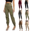 Women's Casual Solid Color Bunched Feet Multi-pocket Cargo Pants