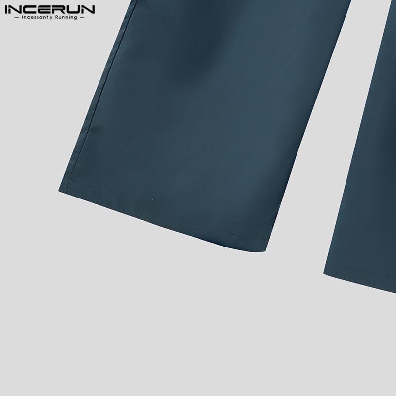 INCERUN Men Deep V Neck Zip-up Casual Long Rompers Jumpsuits