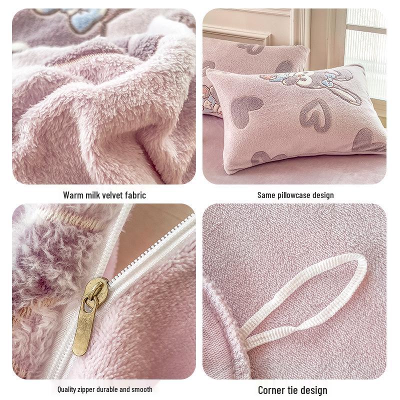 Winter Milk Velvet Flannel Duvet & Bed Sheet Set - Thick, Double-Sided, High Gram Weight, 3-Piece