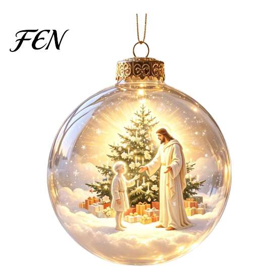 Holiday Hanging Decorations Glowing Christmas Story Ornament, Light-Up 3D Ball with Warm LED, Mini Wall Decor Scene Clear Decoration for Tree,
