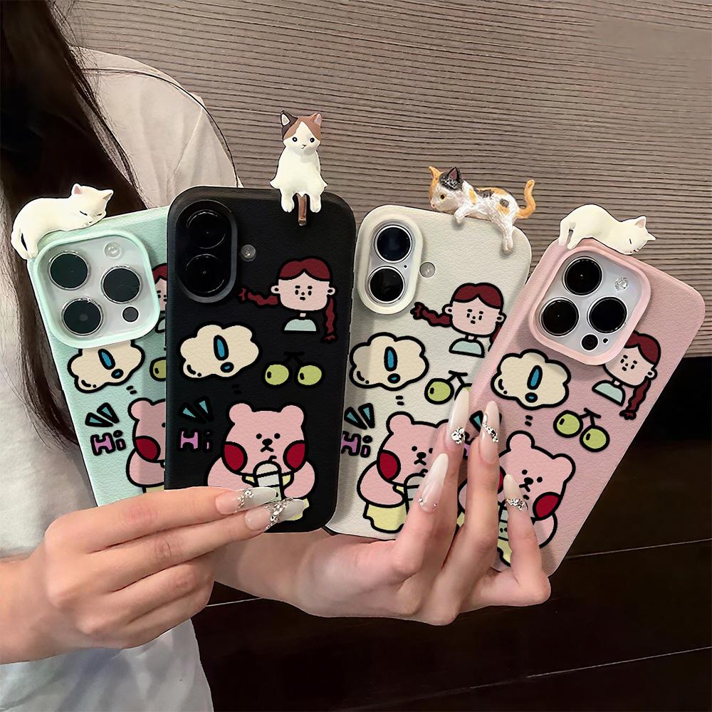 3D Чехол для телефона для iPhone 11 13 17 Pro Max 17 Air Case iPhone 13 15 16 Pro Max 12 14 Pro Max 14 15 Plus Милый 3D Котенок Мультяшный Кожаный