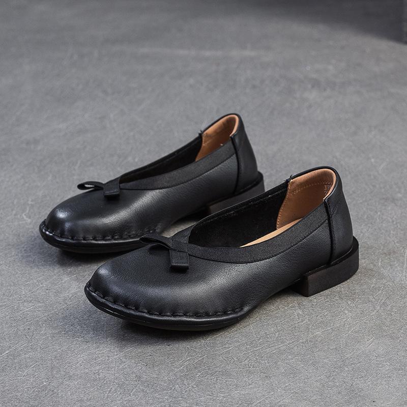 GKTINOO 2025 Весна/Лето Новая Натуральная Кожа Удобная Обувь на Низком Каблуке Ретро Универсальные Туфли Круглый Носок Женская Обувь