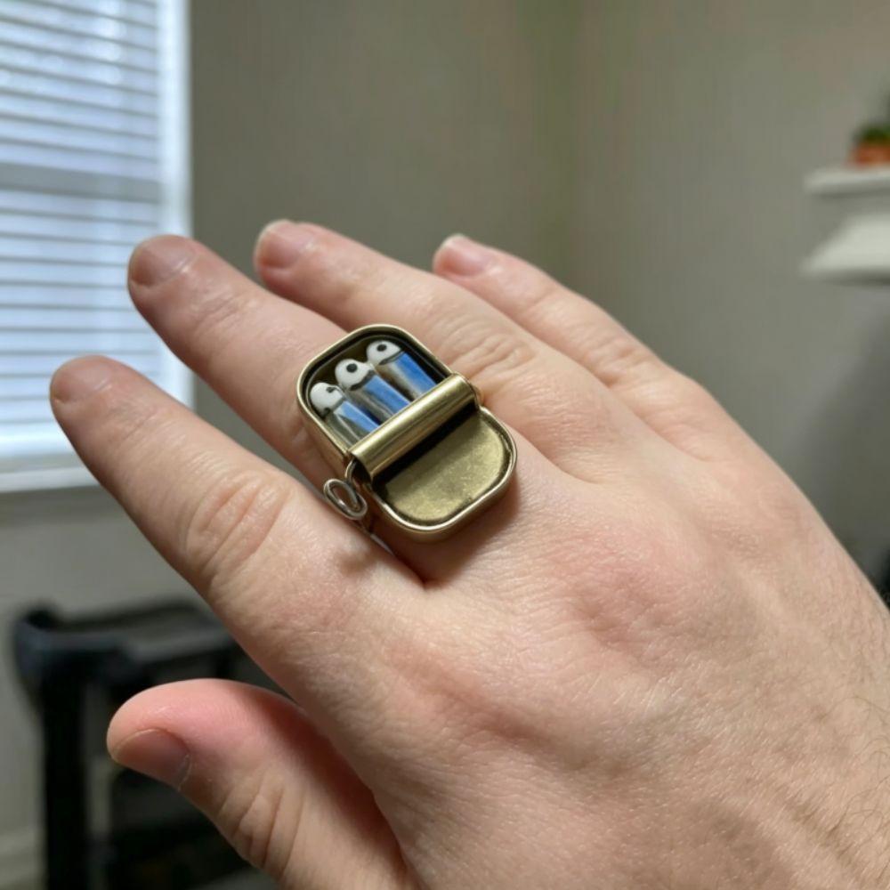 Unique Sardines Finger Ring Gold Silver Fun Rings Fashionable Sardine Can Rings Women Men