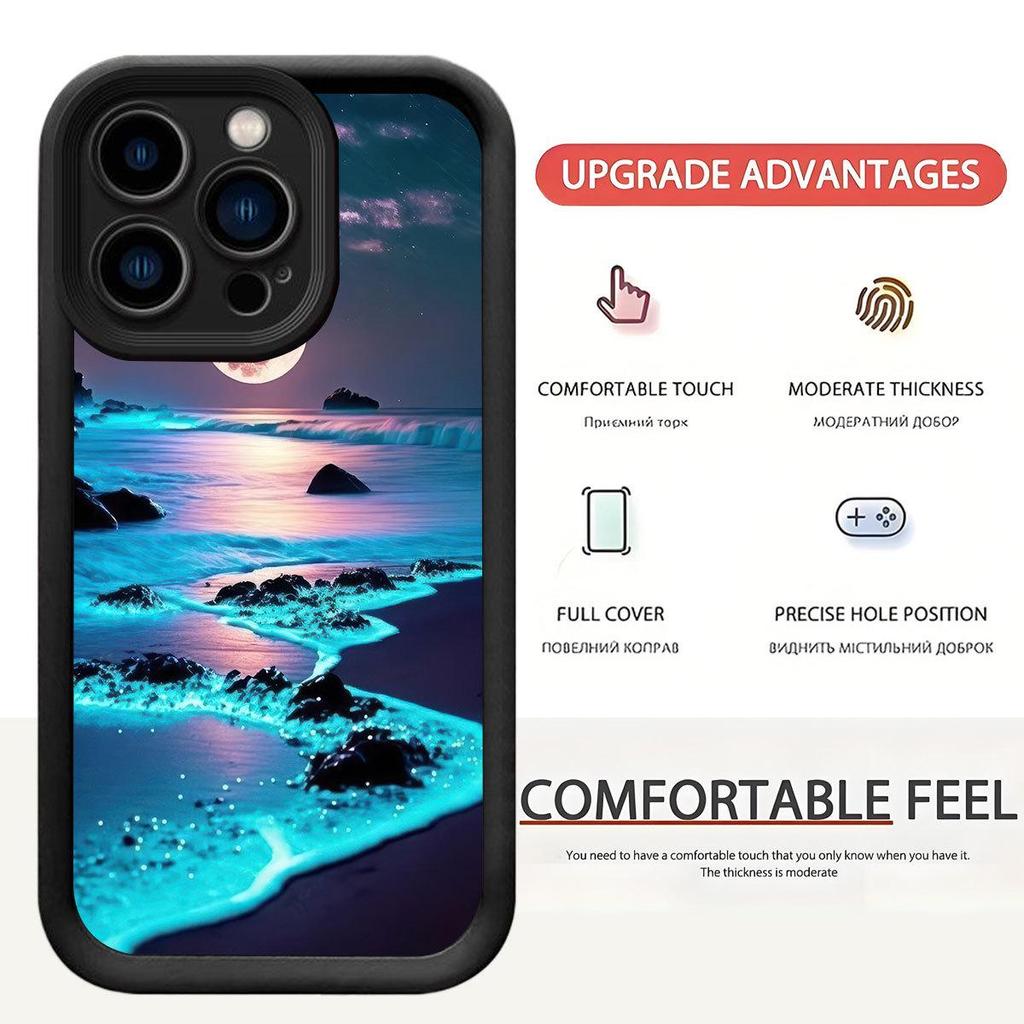 Защитный чехол для iPhone 15/16/17 Pro Max с градиентом синего моря и черным цветом
