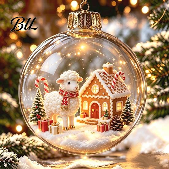 Decorative Hanging Balls Glowing Christmas Story Ornament, Light?Up Mini Holiday Scene Ball with Warm Garden Party Ornaments LED Light, Clear