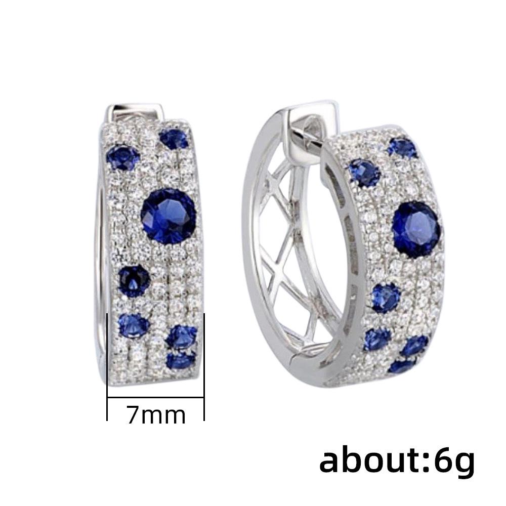 Cao Shi Korean Blue & White Zircon Diamond Earrings: Elegant Round Ear Buckles, Versatile Celebrity Style