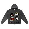 DTG Print Knitted Denim Zip-Up Hoodie Mortal Nemesis Brother Print Zipper Hoodies  