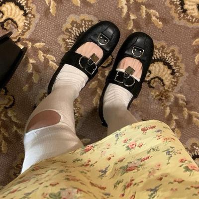 Туфли на плоской подошве, весна-осень, новые, с металлической пряжкой, балетки с круглым носком, черные туфли Мэри Джейн женские