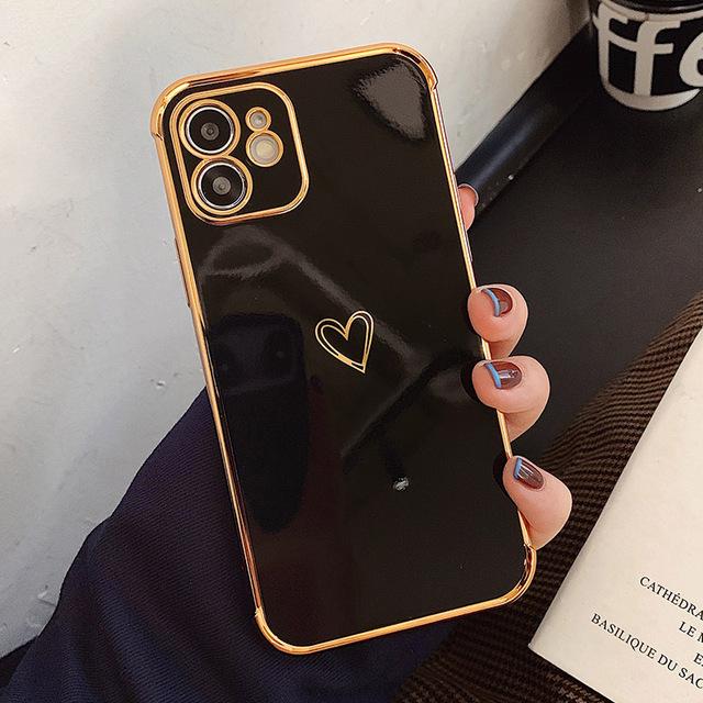 Гальванический чехол для телефона, бампер для Iphone 11 12 13 Pro Max Mini Xr X Xs 7 8 Plus Se Love Heart, мягкая противоударная задняя крышка из ТПУ