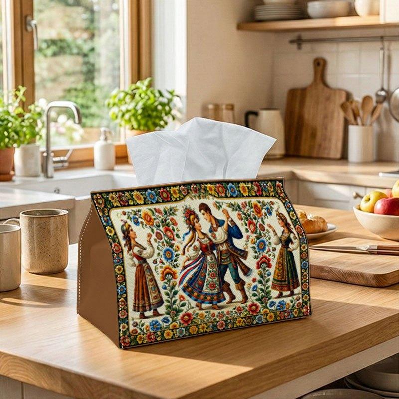 1pc Folk Ethnic Tissue Box, Dancing Women Traditional Pattern Perfect for Outdoor Gatherings, Daily Desktop Use, And Suitable for Bedrooms, Living Roo