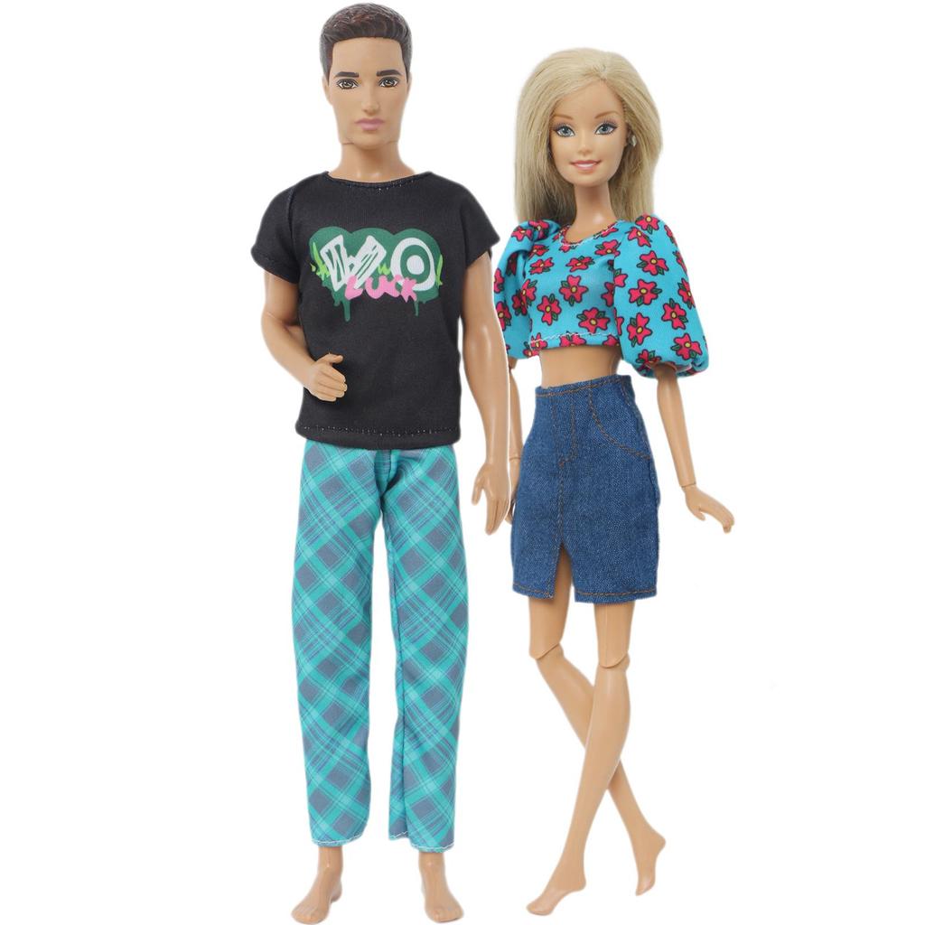 2 комплекта нарядов для пар Кена для кукол Барби, аксессуары для кукол, платье, костюм, футболка, шорты, 1/6, 30 см, кукольный домик(НЕТ КУКЛ)