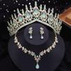Blue Crown Bridal Jewelry Sets for Women Opal Tiara Necklace Earrings Sets Prom Wedding Bride Jewelry Costume Accessories