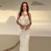 Вязаное цветочное пляжное длинное платье без рукавов с открытой лямкой и лямкой для женщин