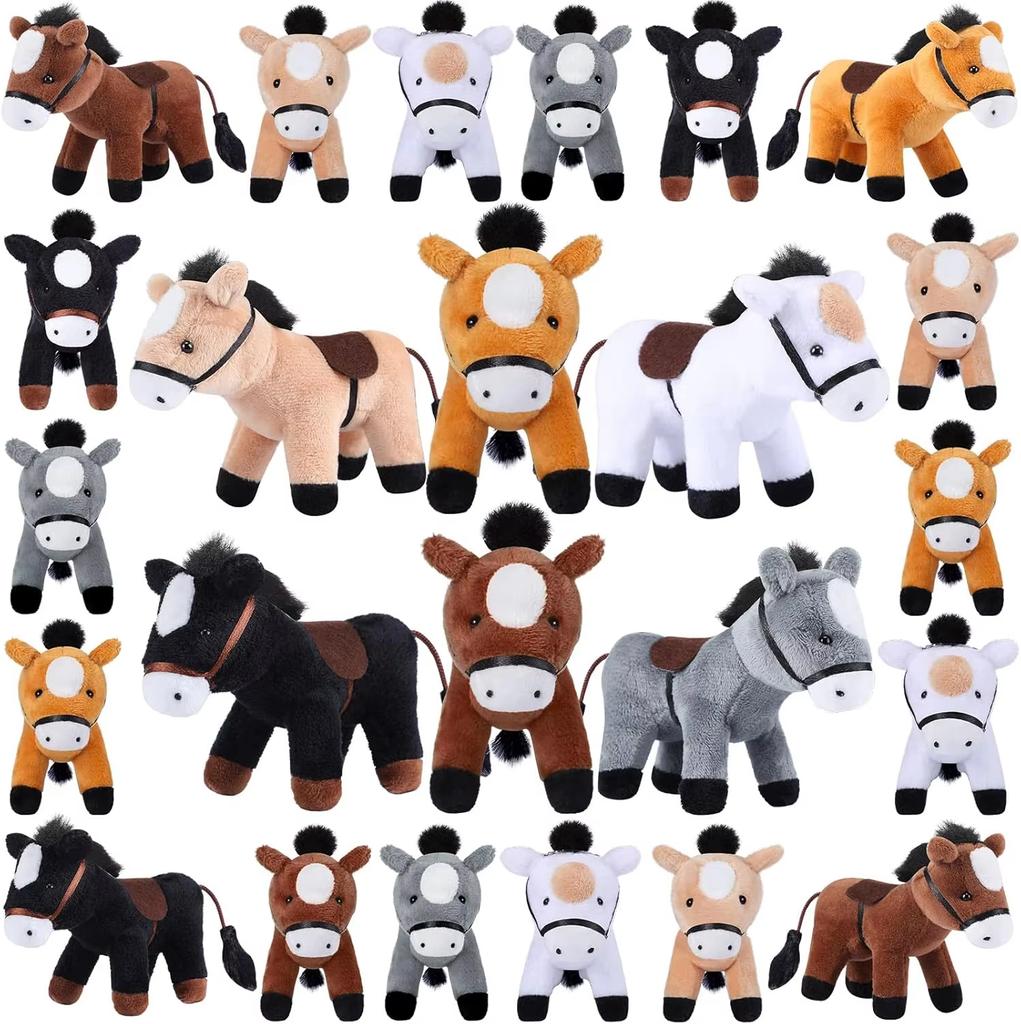 12-120Pcs 4Inch Horse Stuffed Animal Horse Toys Horse Plush Adopt A Horse Party Favor Standing Stuffed Horse Mini Plush Birthday