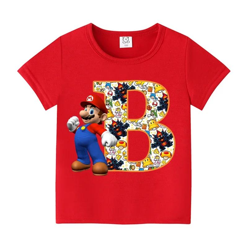 New 100%Polyester T-shirts for Children Cartoon English Letters Graphic T-shirt Boys Casual Short-sleeved Tops Kids Clothes