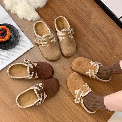 Ретро резиновая подошва однопедальные тапочки осень и зима новые туфли с закрытым носком ленивые туфли вышитые тапочки на платформе