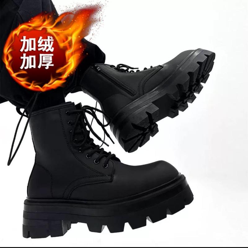 Модная мужская обувь Fad Velvet Высокие мужские ботинки Платформа Матовая кожа Ботинки-локомотивы Высококачественные ботильоны на толстой подошве Botas Hombre