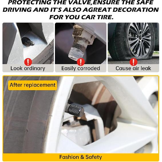 Tire Valve Stem Caps,4 pcs Universal Anodized Aluminum Tire Valve Caps with O-Ring Seal for Leak-proofing,Corrosion-Resistant, Dustproof,Durable.Fits