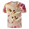 2024 Summer New Men's and Women's 3D Printed Round Neck T-shirt Popular, Personalized New Chinese Bird Series