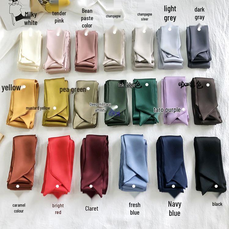 Women's Solid Silk Ribbon Scarf: Thin, Long, Narrow Neck Tie & Shirt Accessory