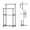 Double Rod Clothing Rack Bedroom Clothes Storage Movable Wheel Organizer for