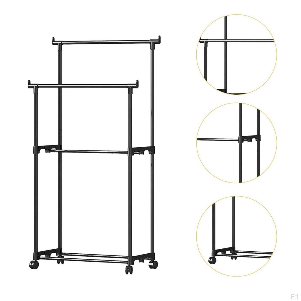 Double Rod Clothing Rack Bedroom Clothes Storage Movable Wheel Organizer for