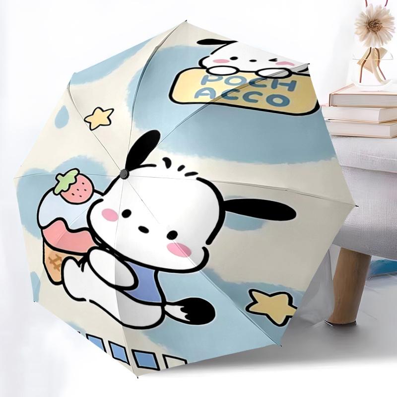 1pc Pochacco Ice Cream Cone Automatic Folding Umbrella - Portable 3-Fold Design with 8-Bone Iron Frame, Perfect for Outdoor Use, Festive Gifts, Travel