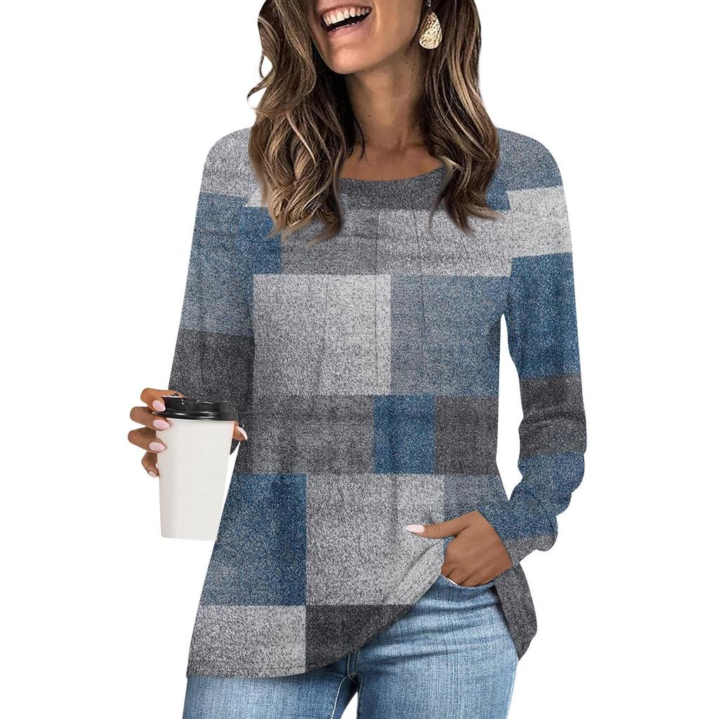 Женская футболка-туника, топы, повседневная блузка с длинным рукавом, свободная футболка, базовый топ с круглым вырезом