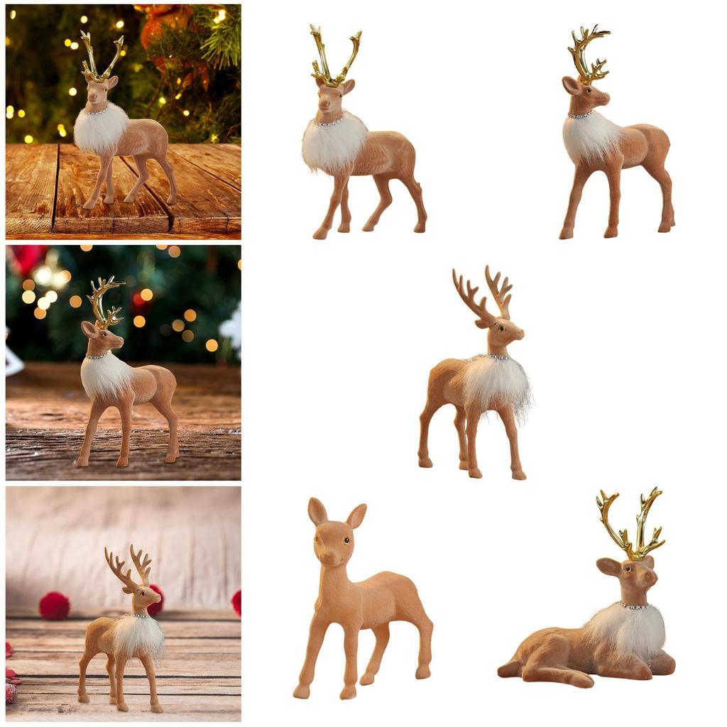 Christmas Reindeer Statue Holiday Decoration Home Decor Xmas Elk Figurine Simulated Deer Sculpture for Winter Tabletop Office