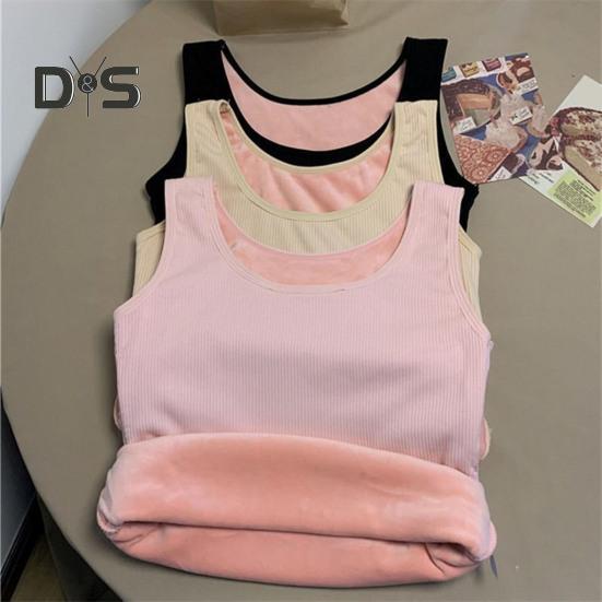 Winter Women Thermal Vest Seamless Plush Fast Temperature Lock Round Neck Slim Fit Elastic Sleeveless Inner Wear Bottoming Tank Top