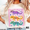 Colorful Crested Gecko Comfort Colors® Tshirt, Three Geckos Graphic Tee, Folk Art Reptile Shirt, Pink Stripes Gecko Lover Gift