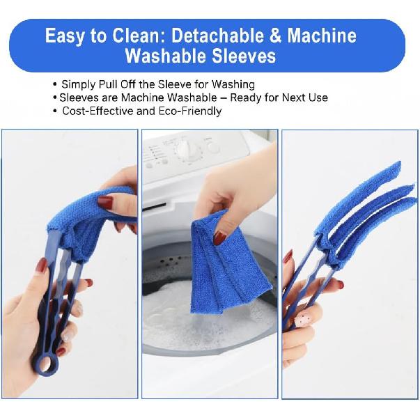 Window Blind Cleaner Duster Brush, 2 Pack Air Vent Cleaner Brush with 5 Reusable Microfiber Sleeves, Multi-Purpose Cleaning Tool for Venetian Blinds,